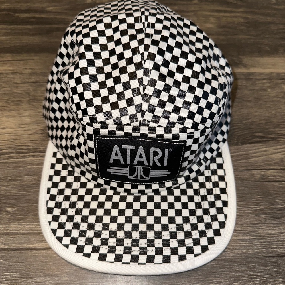 Atari Black White Checkered Snapback Hat H3 Headwear Adjustable Cotton Cap